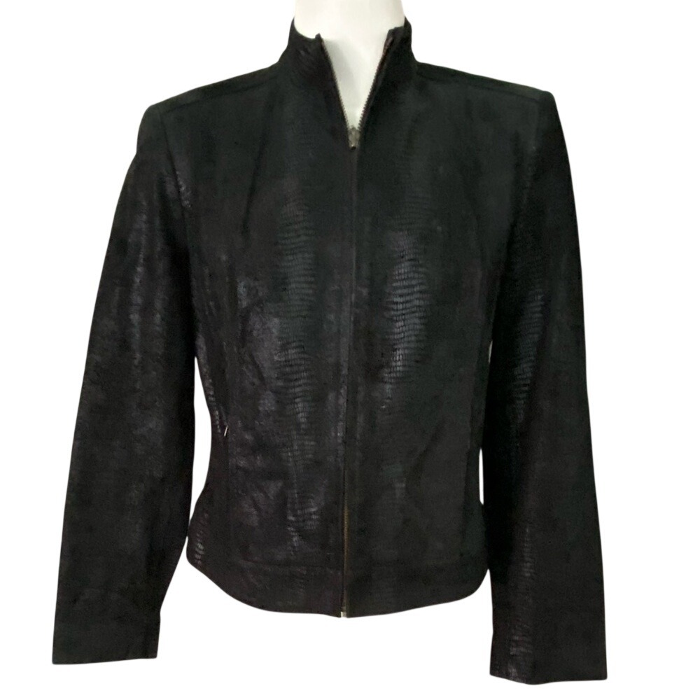 Valerie Stevens Ladies Size S Black Leather Zip Front Jacket Sleeve Length 23.5"